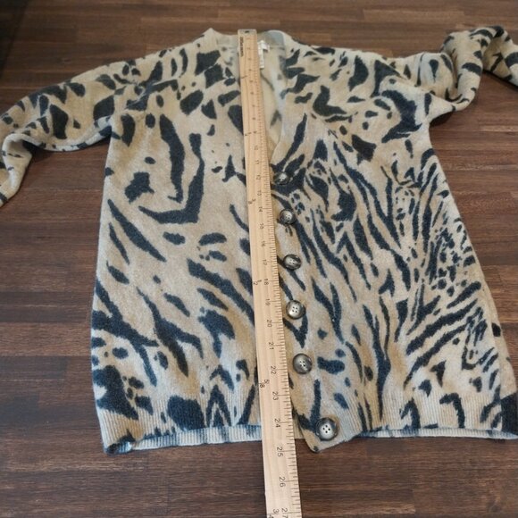 Lambswool Angora Cardigan Sweater Womens Small Brown Tiger Animal Print V Neck, - Picture 7 of 10
